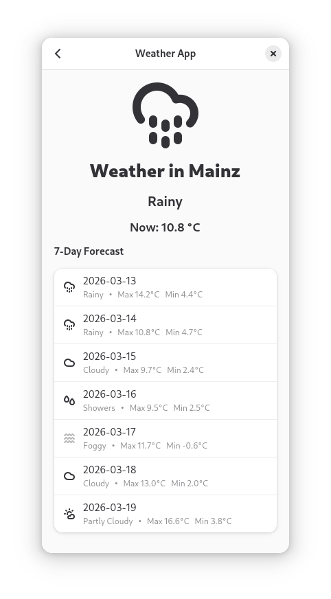 Navigation arrow showing transition to weather view