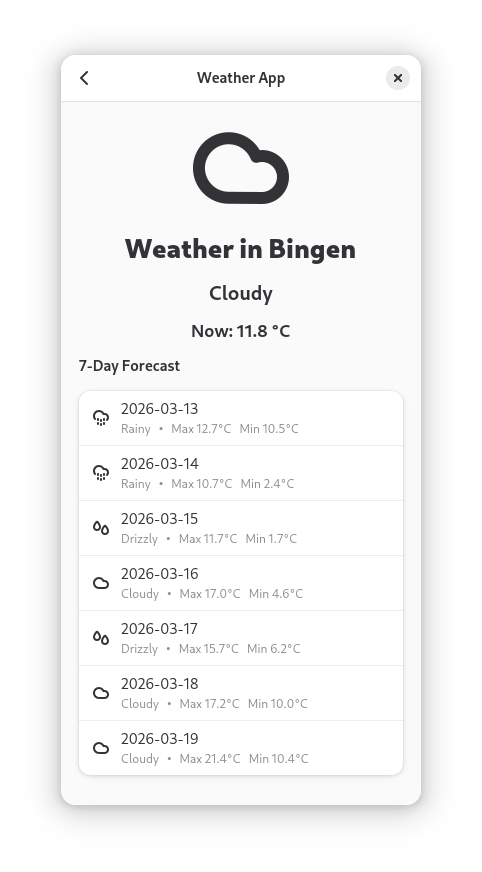 Mobile layout showing navigation between sidebar and weather view